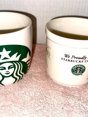 Starbucks White Mugs with Green Siren Logos set of 2
